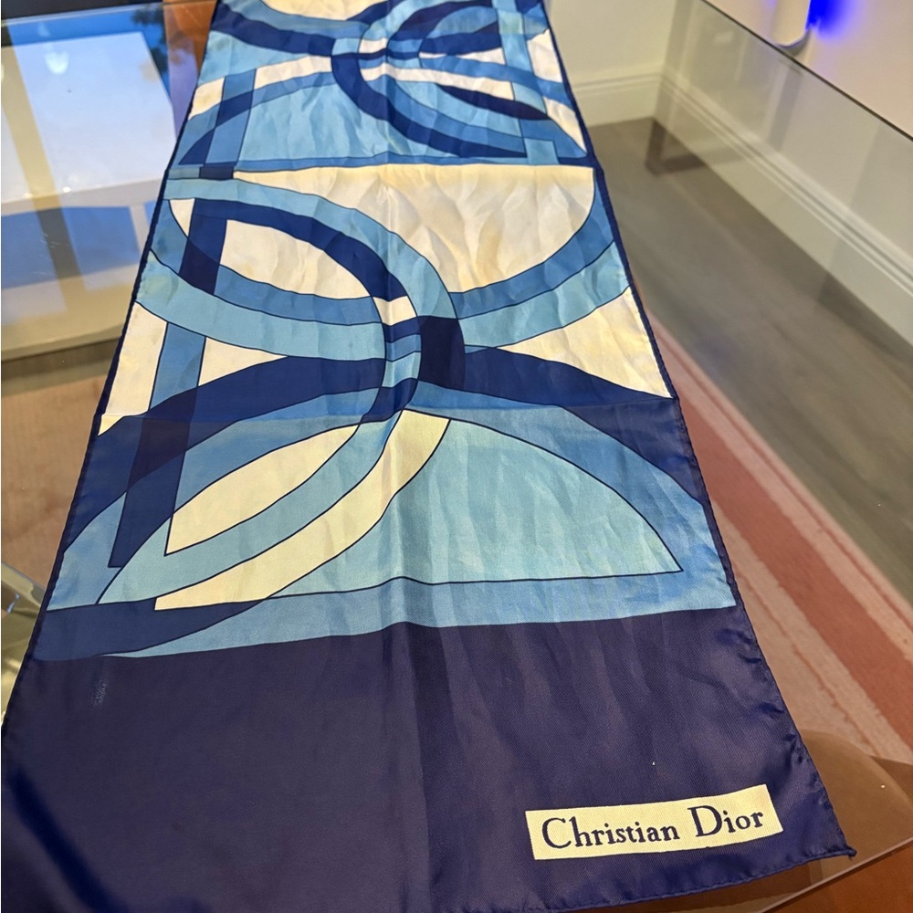 Authentic Christian Dior Rectangle Blue Scarf Vin… - image 3